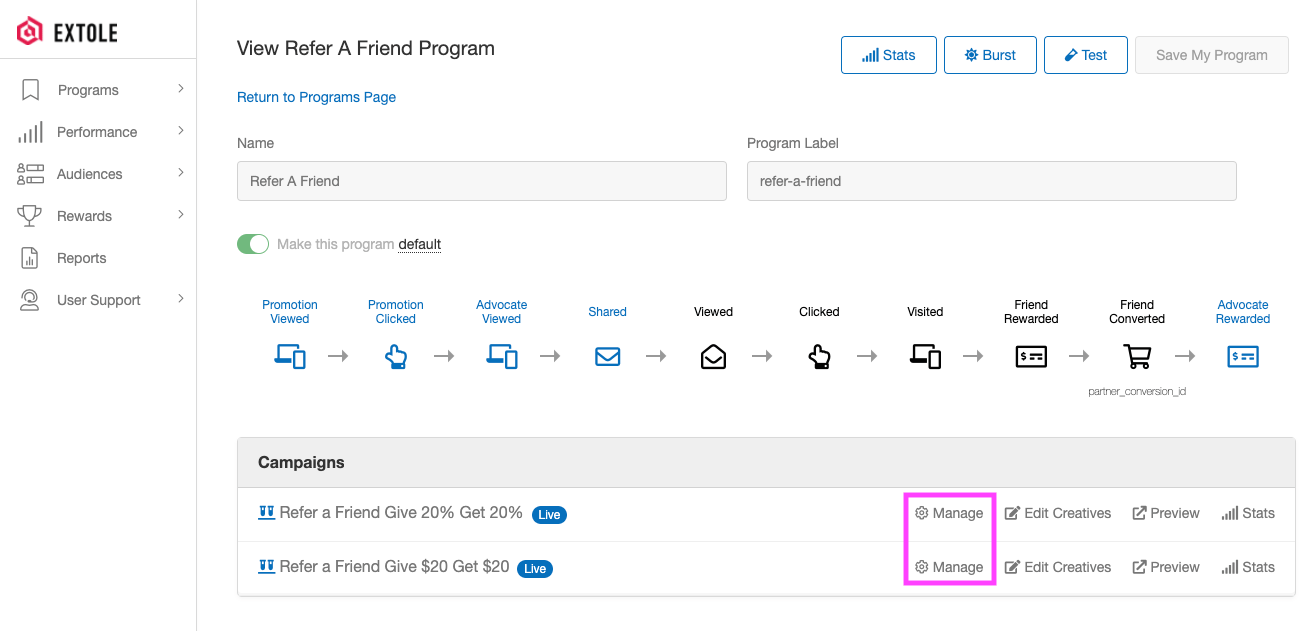 Screenshot showing From your View Program page in the Campaigns table