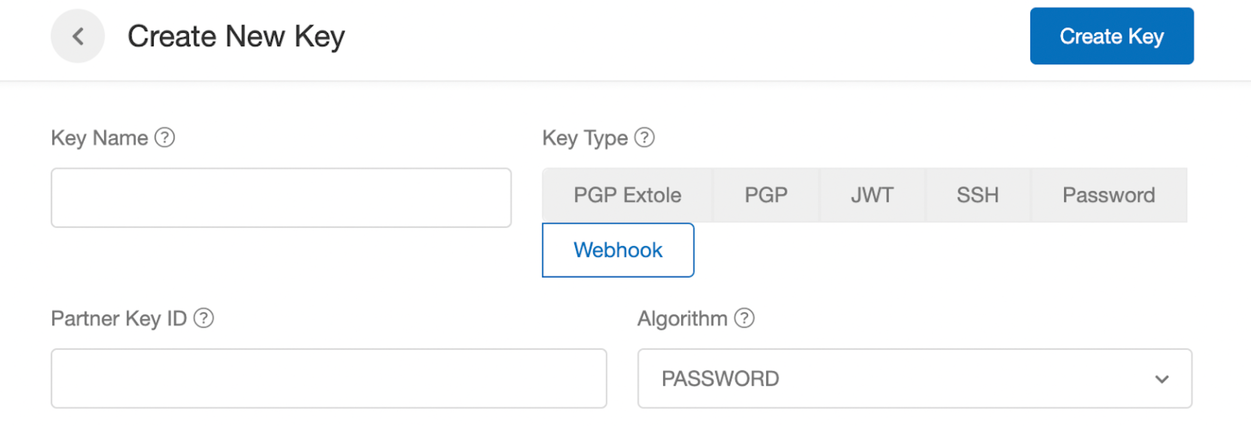 Screenshot showing Click Create Key.