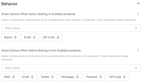 Screenshot showing > Available Sharing Channels / Options