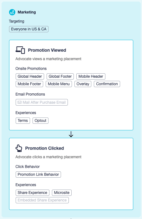 Screenshot showing A flow is a group of business events that represent a phase of a person's overall journey through your campaign. These are the darker boxes within roles,...