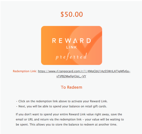 Screenshot showing Each time a consumer earns a reward, they will be sent a reward email that is branded to your business but contains a link to claim their reward.