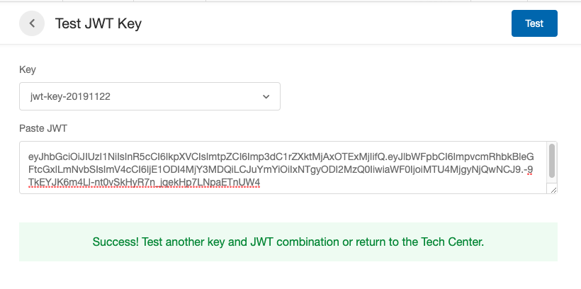 Screenshot showing Hit the Test button to verify it works or see an error.