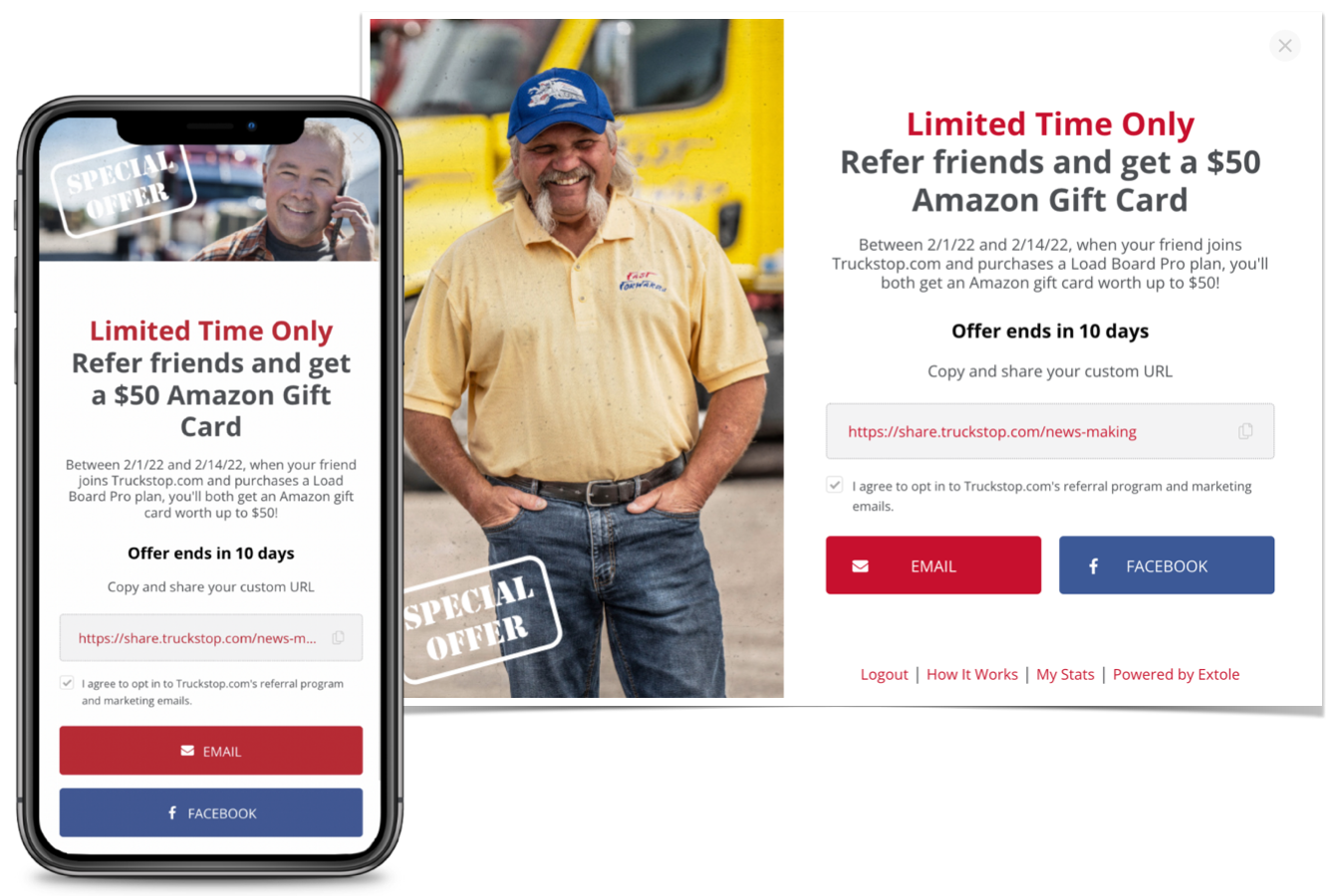 Screenshot showing In a fully integrated Refer a Friend program, your advocates can share via an in-app share experience. Advocates, in this case, can also share with others by...
