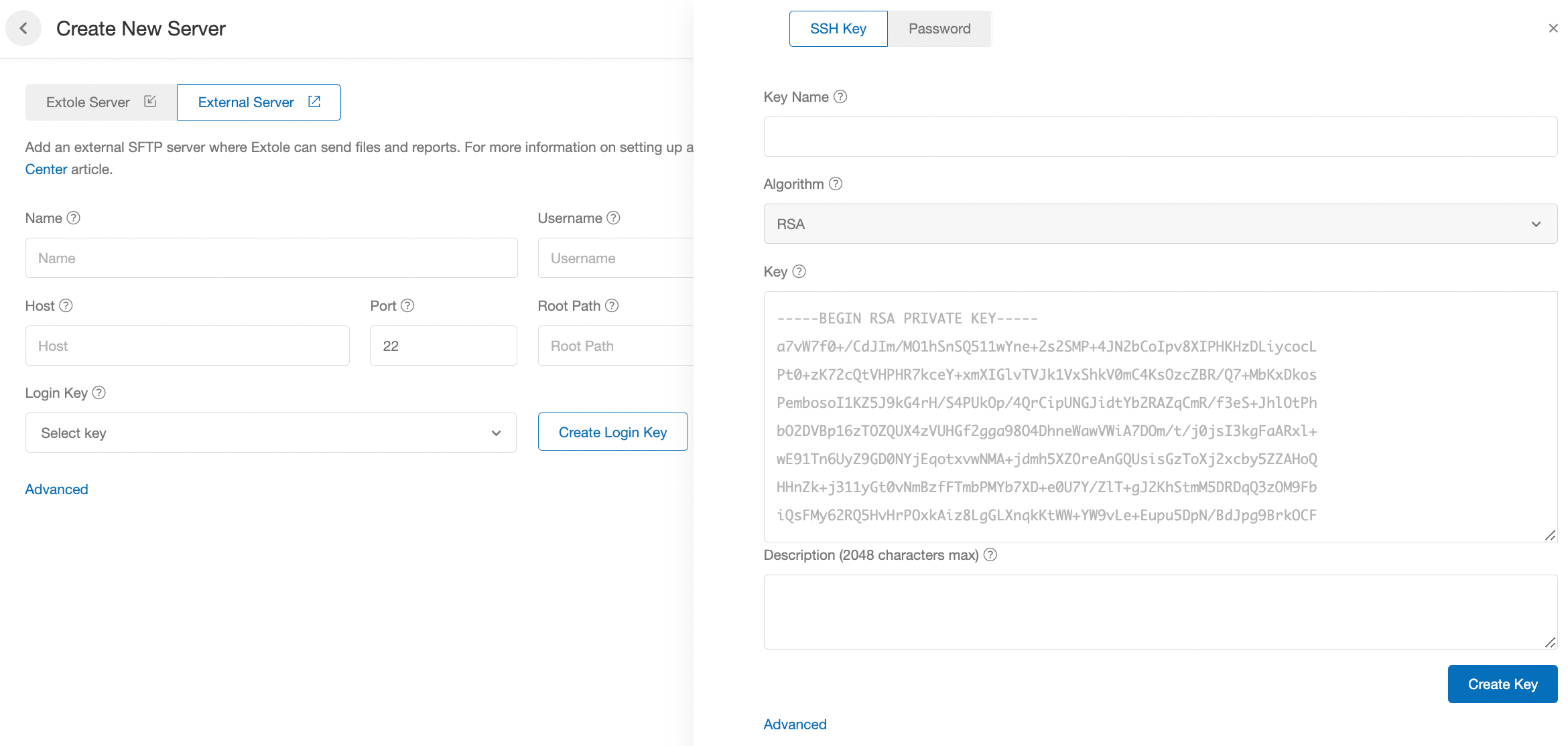 Screenshot showing Description: An optional description for the key.