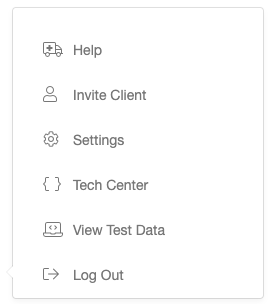 Screenshot showing To view test data on your Program or Campaign Dashboard, click on your initial in the bottom left and select "View Test Data"