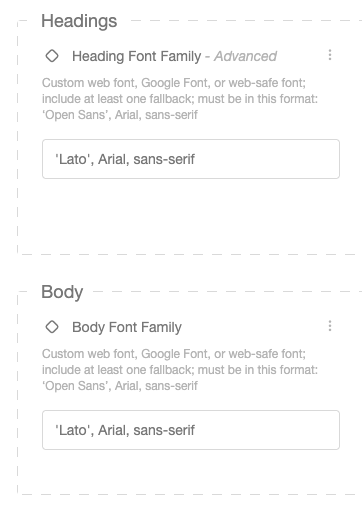 Screenshot showing Add the font family name in Campaign Edit, but make sure to also add a fallback web-safe font family to ensure that there is a second option in case your...