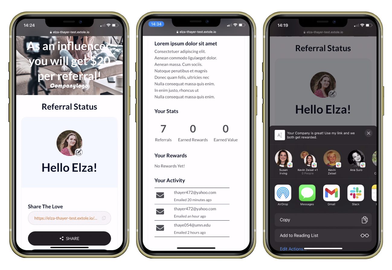 Screenshot showing Ambassadors to whom you've directly promoted receive the Ambassador Welcome email containing their personal share link or code as well as a link to their...