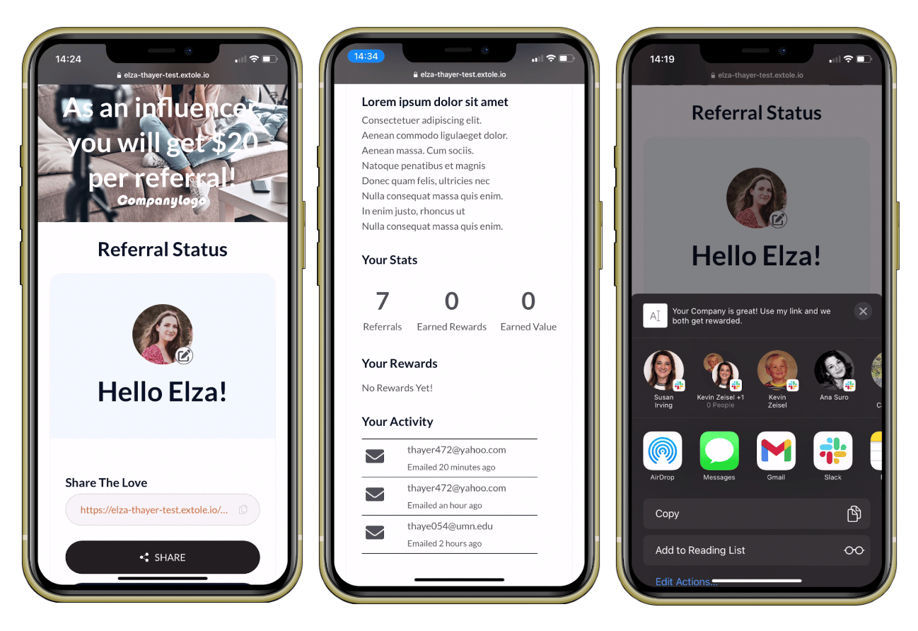Screenshot showing Ambassadors to whom you've directly promoted receive the Ambassador Welcome email containing their personal share link or code as well as a link to their...