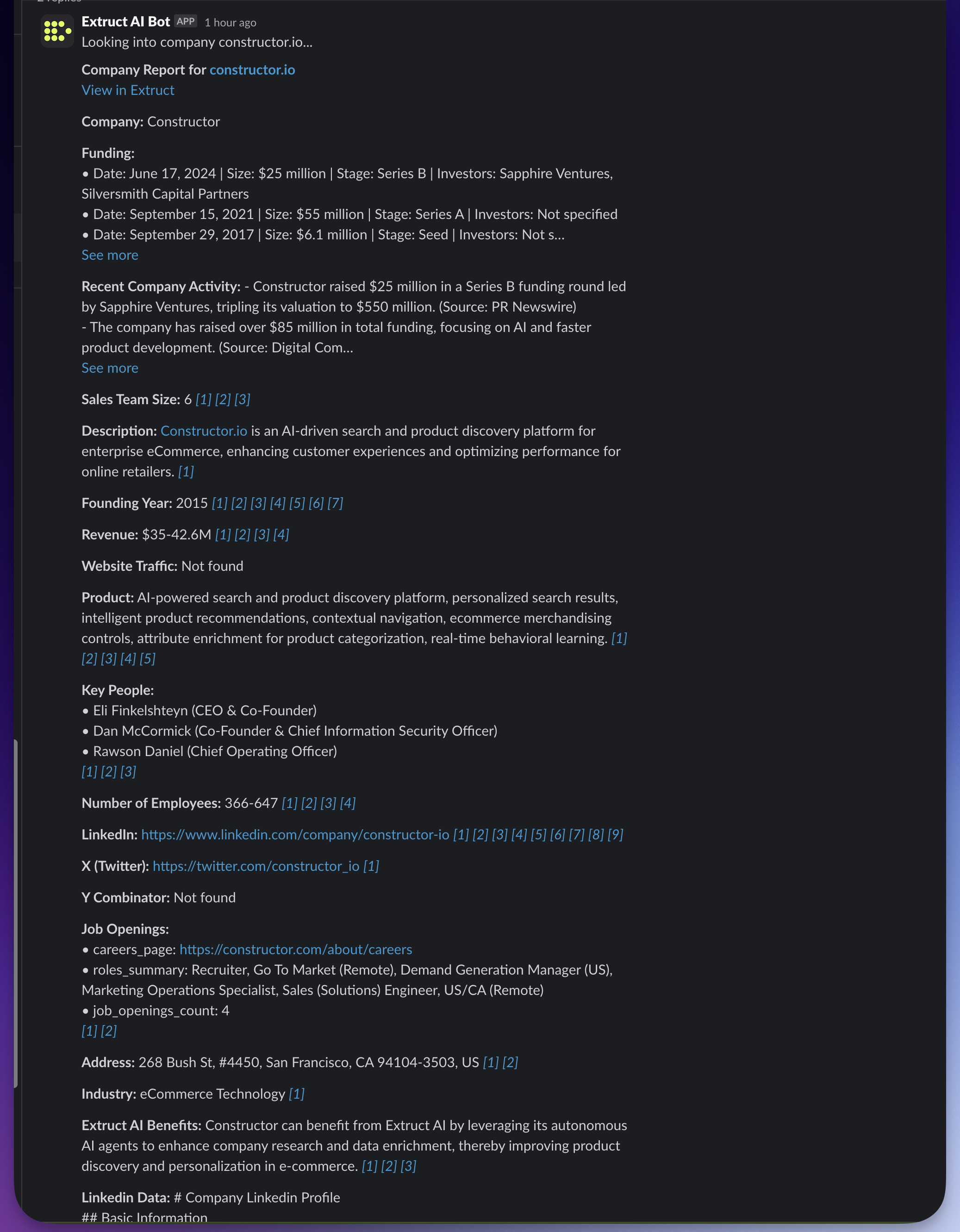 Extruct Bot Company Report Example
