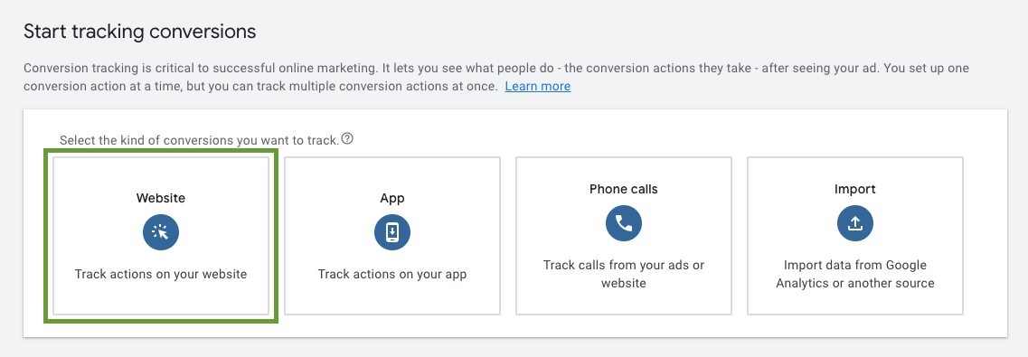 Select Website as conversion source