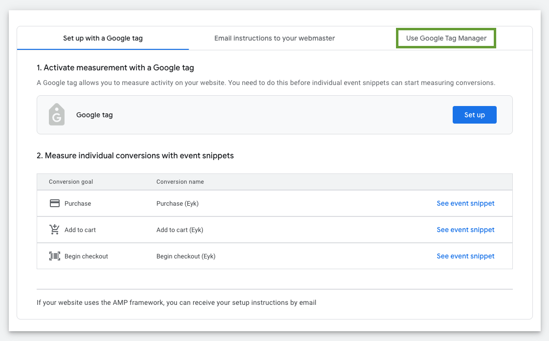 Use Google Tag Manager option
