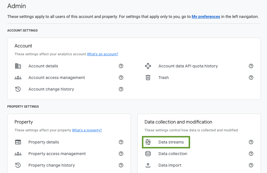 Data streams section