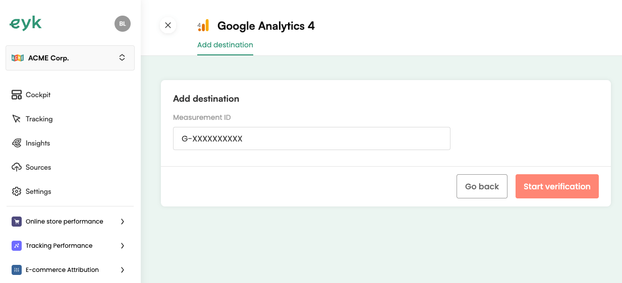Google Analytics 4 verification screen