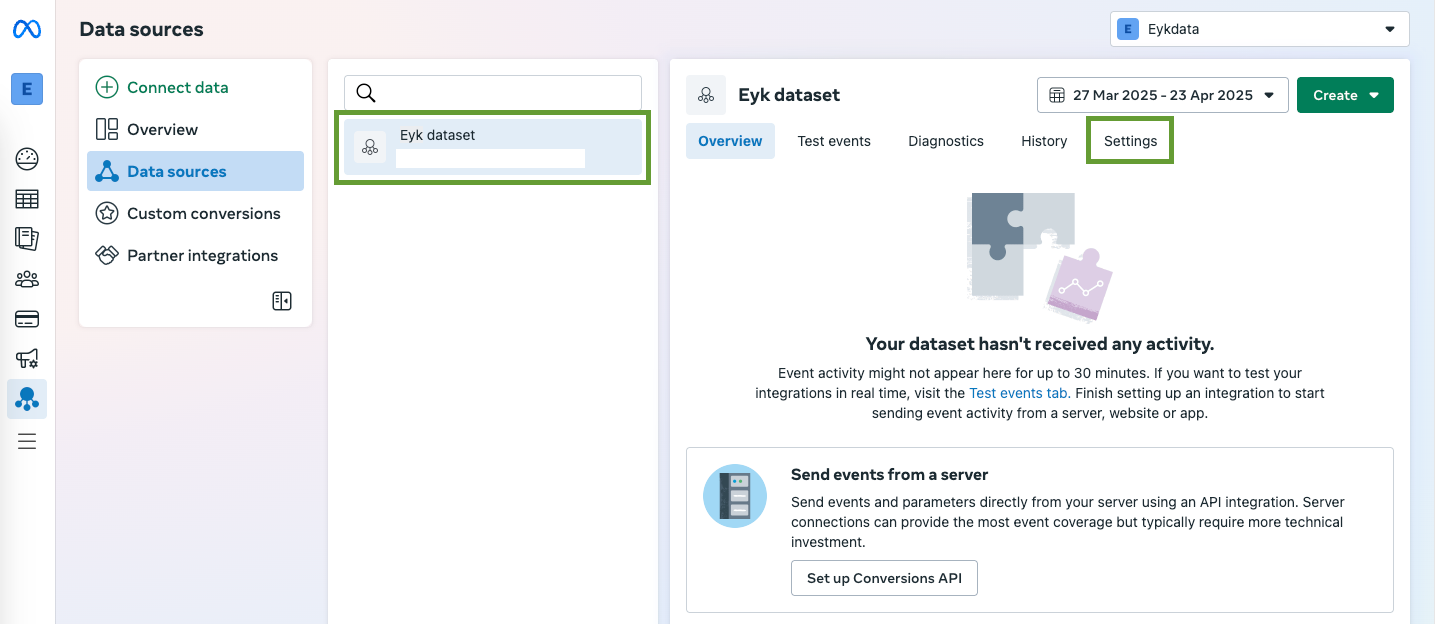 Settings tab in Events Manager