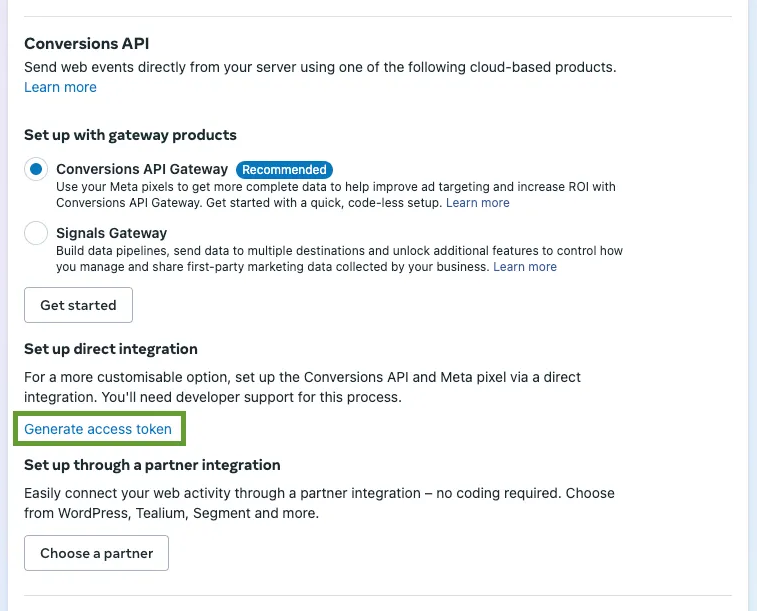 Generate access token button