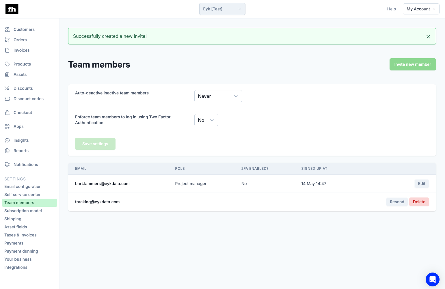 Firmhouse team members page showing the pending invite