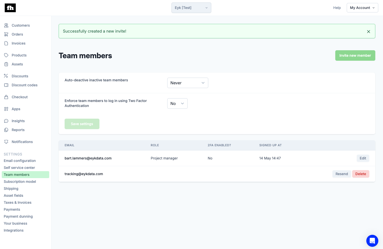 Firmhouse team members page showing the pending invite