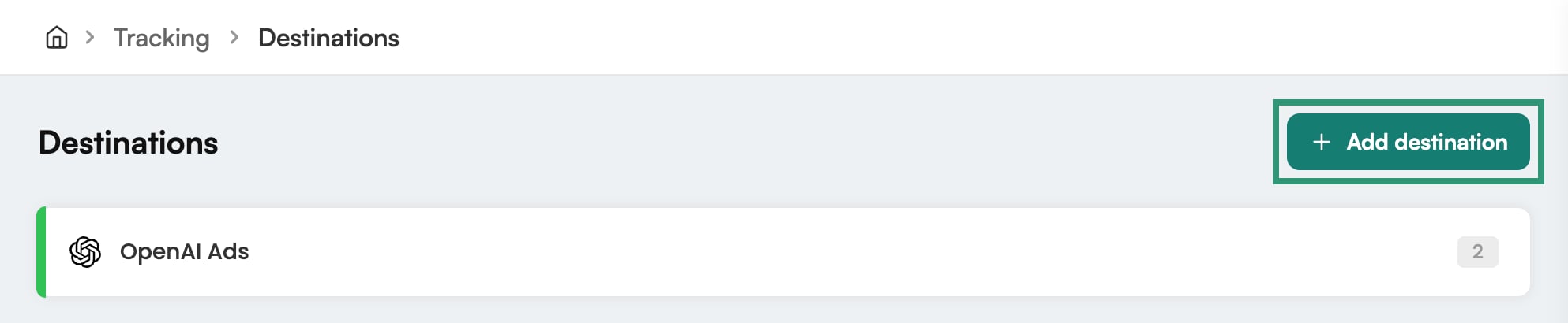 Destinations page in Eyk with the Add destination button