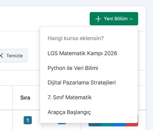 Yeni Bölüm - Kurs seçimi