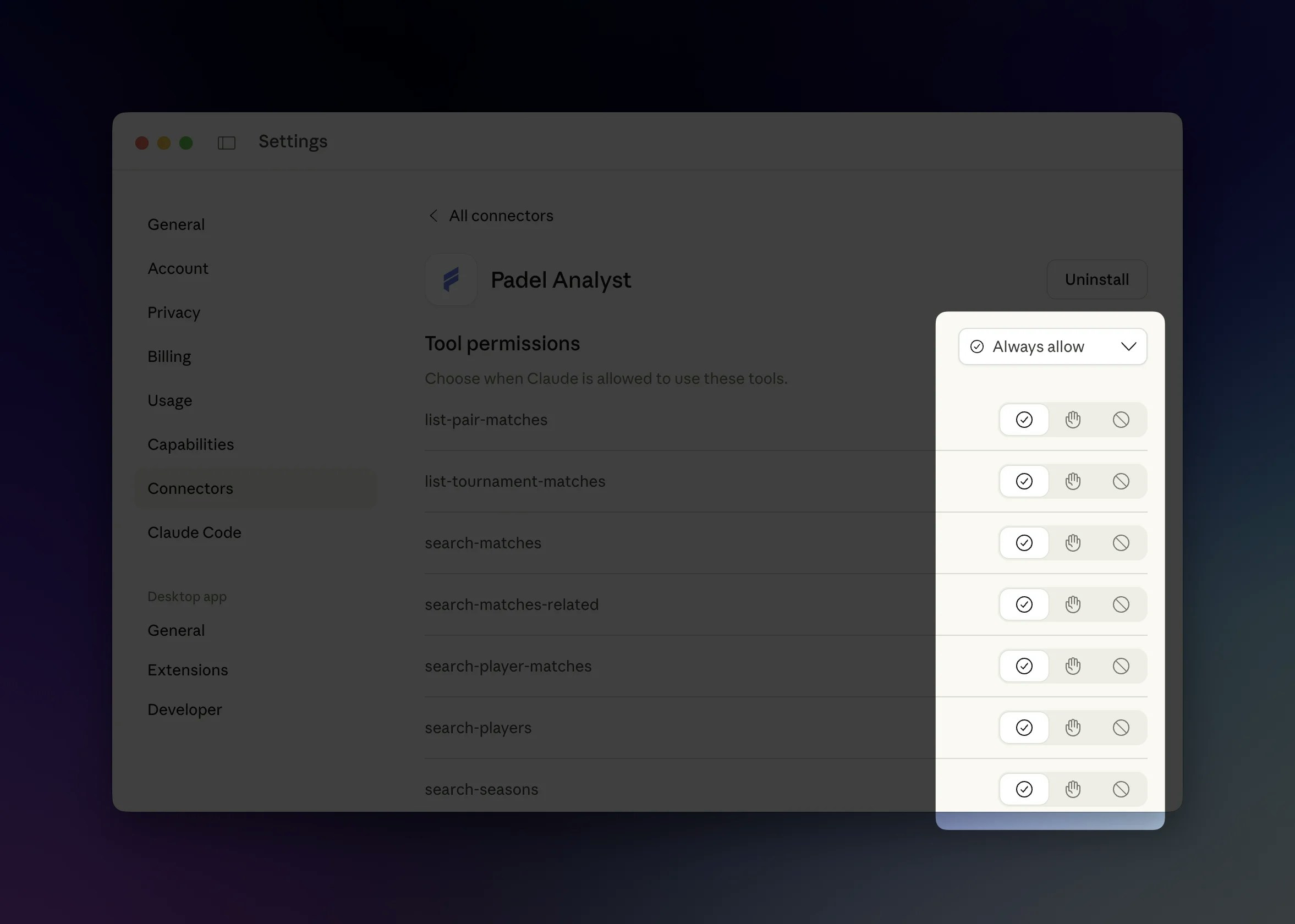 Tool permissions configuration