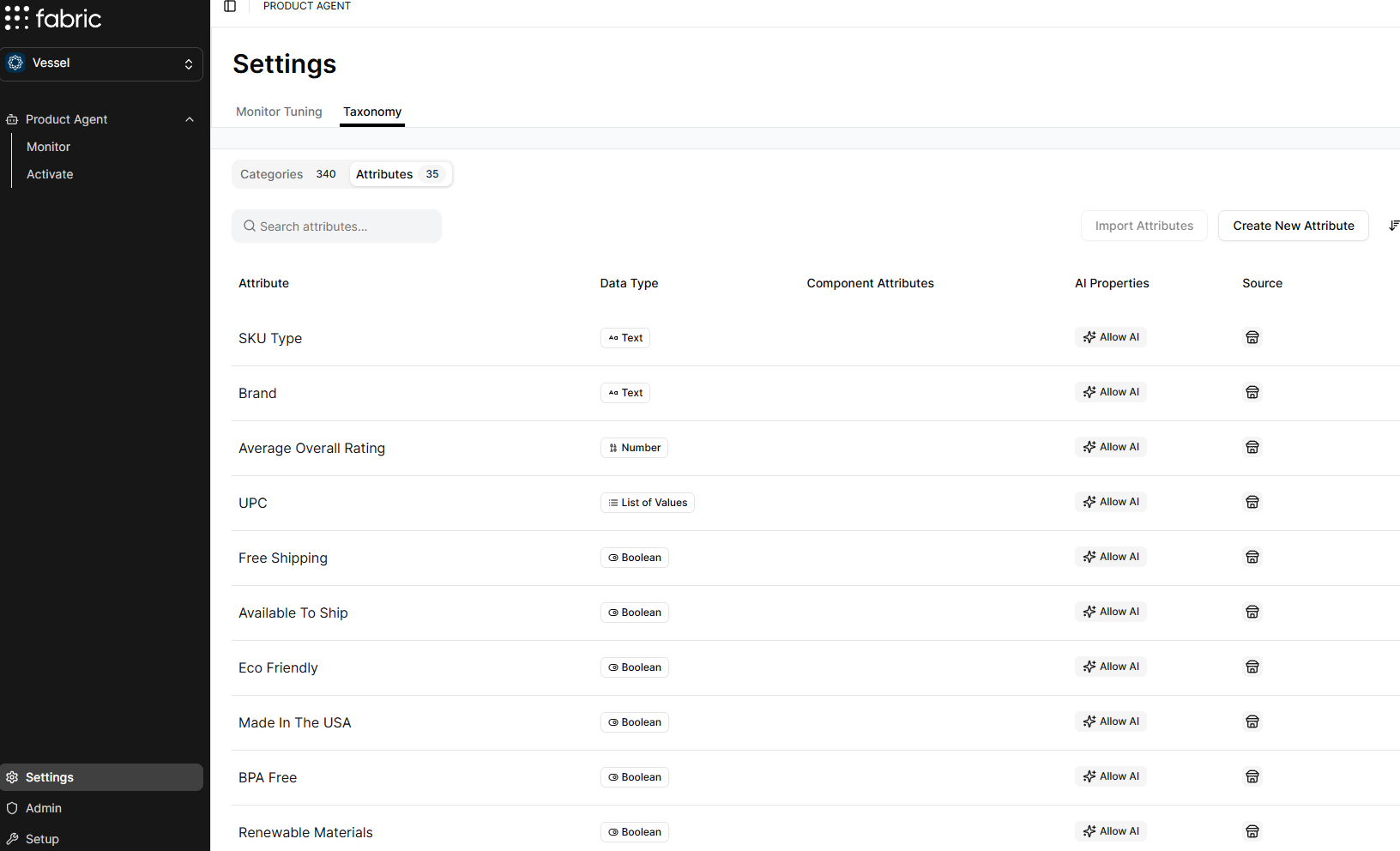Example of attribute taxonomy