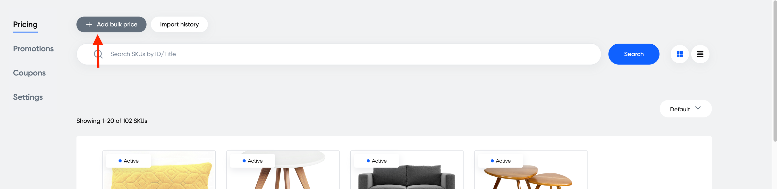 Bulk upload prices to associate to product items