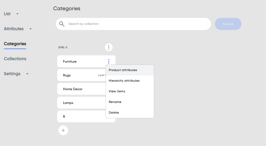 Product attributes view in Categories