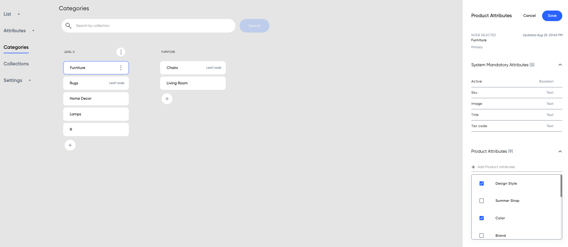 Updating product attributes for a category