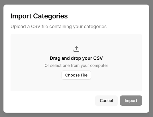 Importing Categories UI