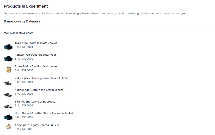 Products in Experiment UI