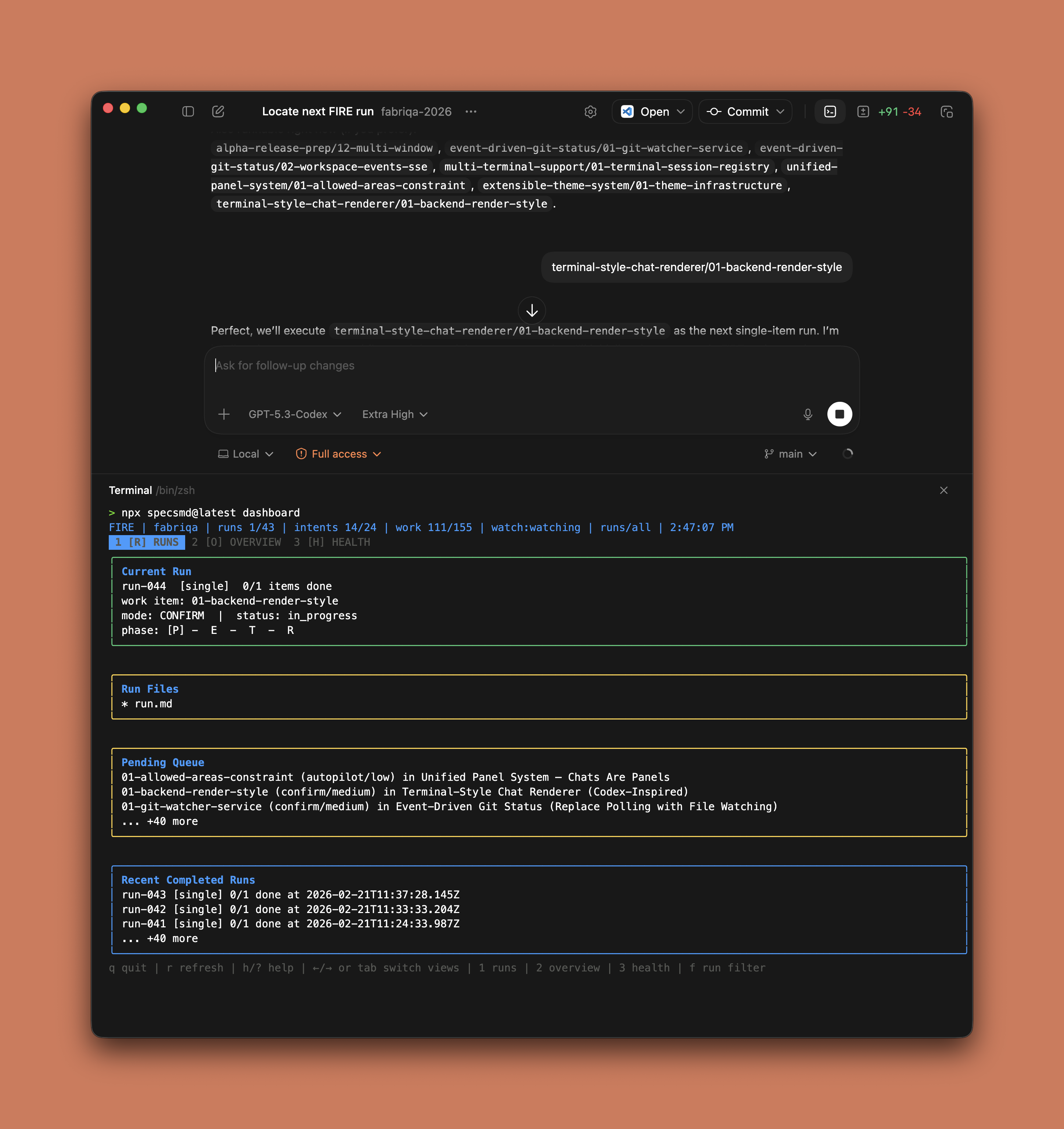 CLI Dashboard Active tab with file preview pane