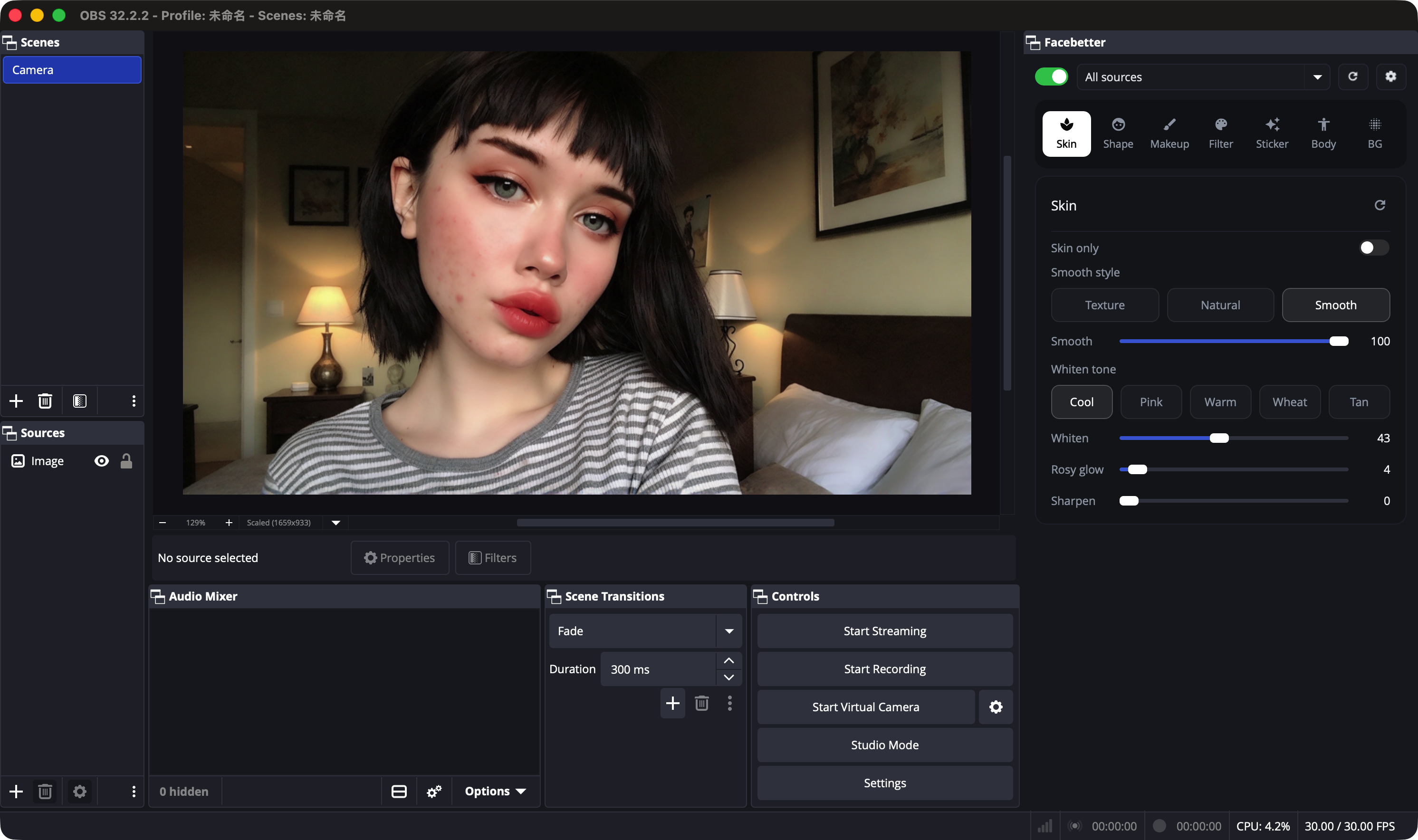 Adjust skin in the Facebetter panel