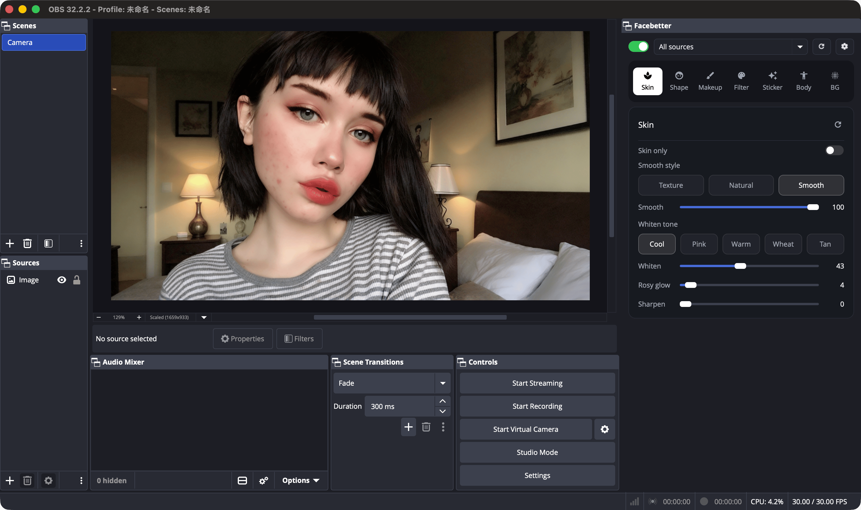 Adjust skin in the Facebetter panel