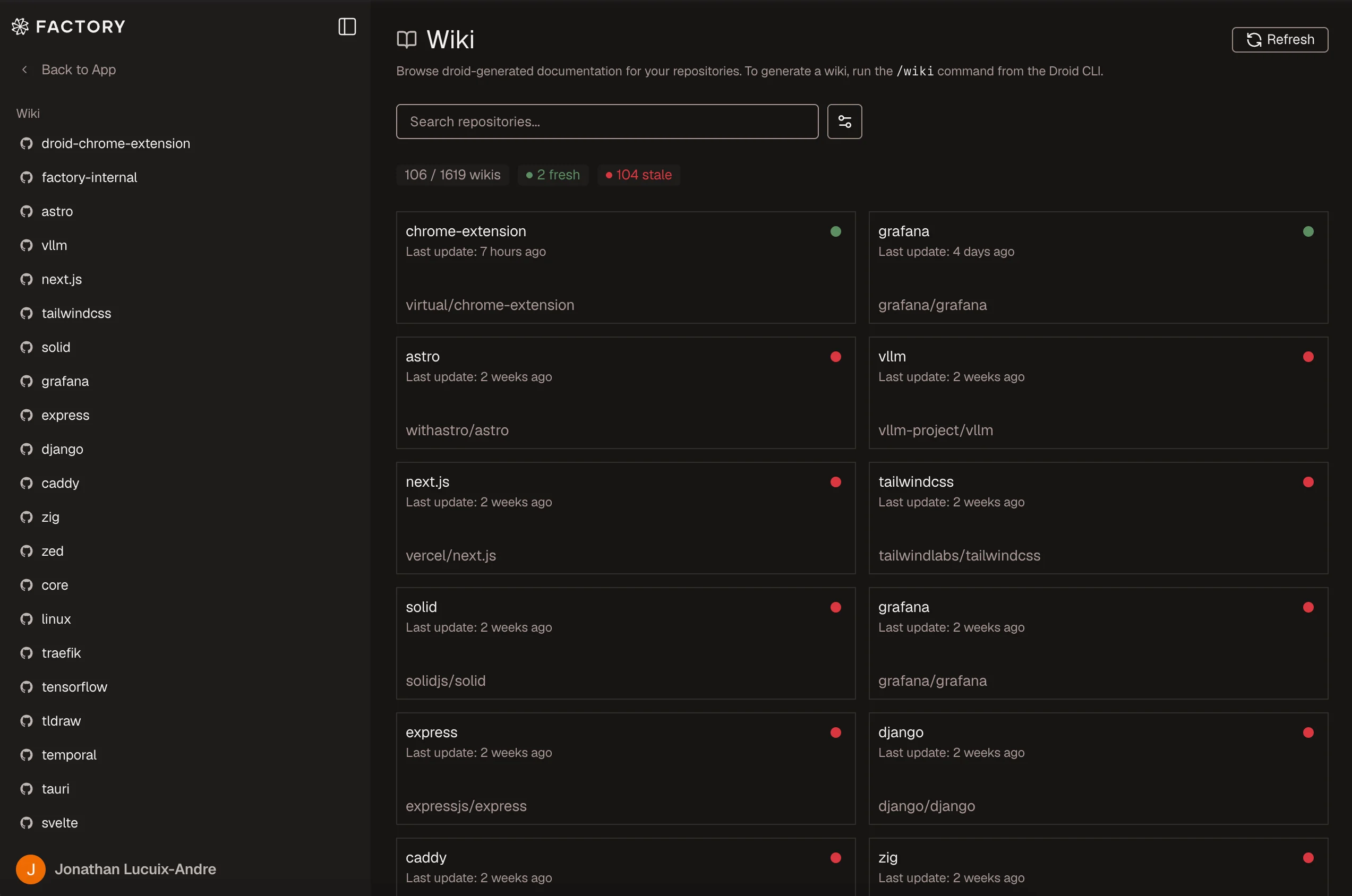 AutoWiki repository list in the Factory App