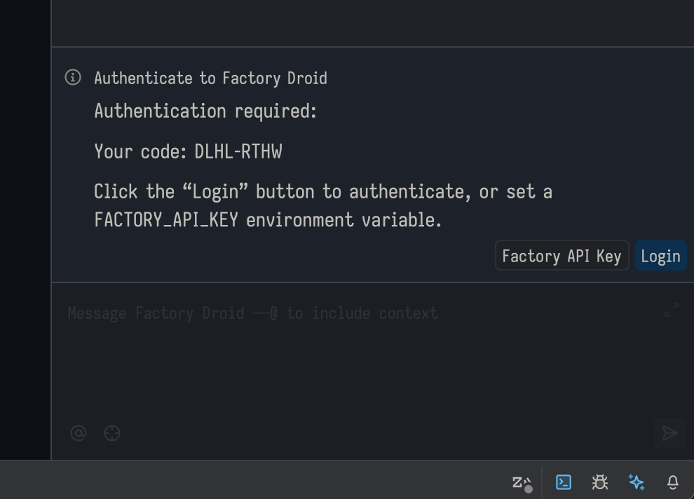 Zed authentication screen showing a device code and Login button