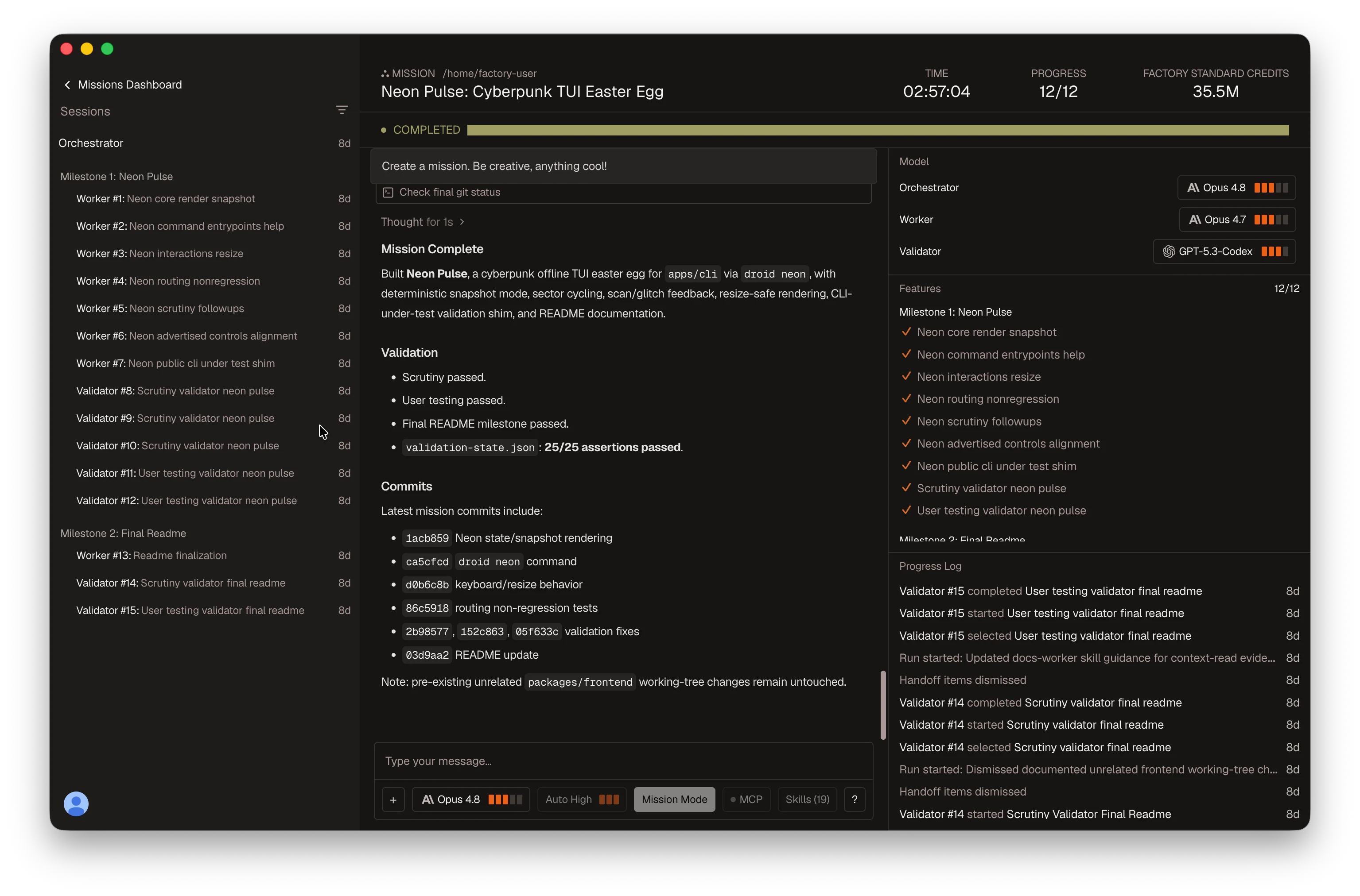Mission Control orchestration view