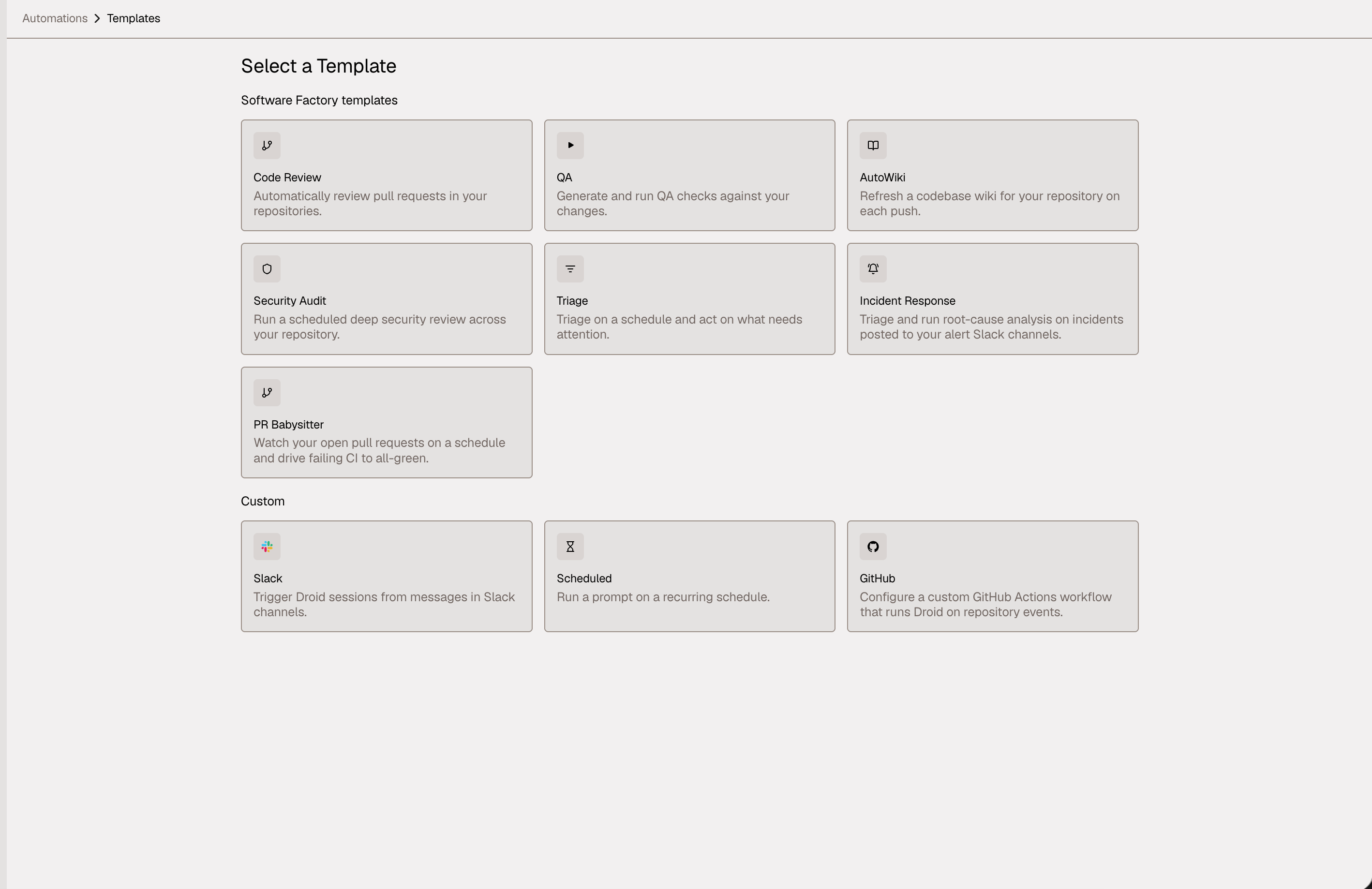 Automation template gallery with the Incident Response template