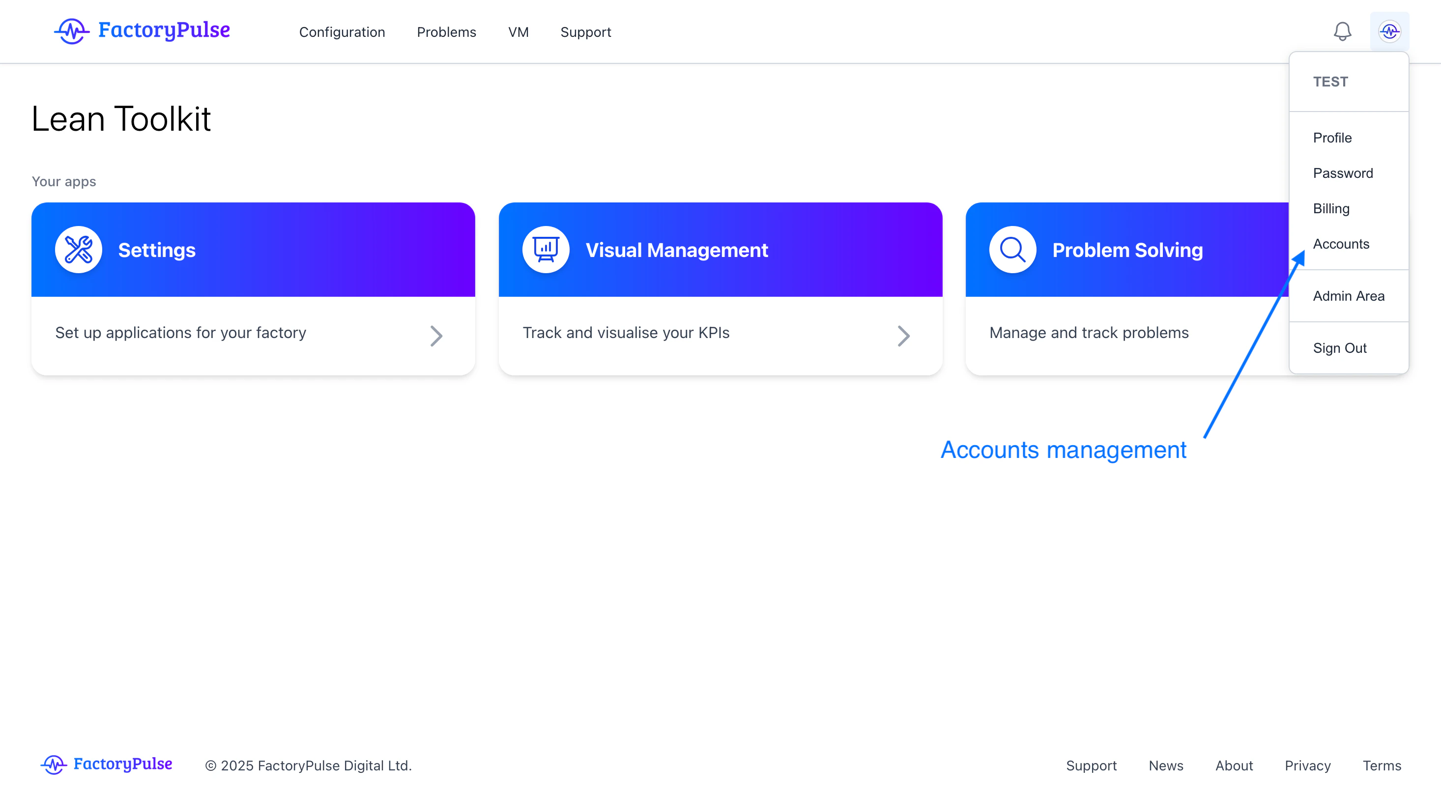 Select the avatar in the top right corner of the screen to get the account menu