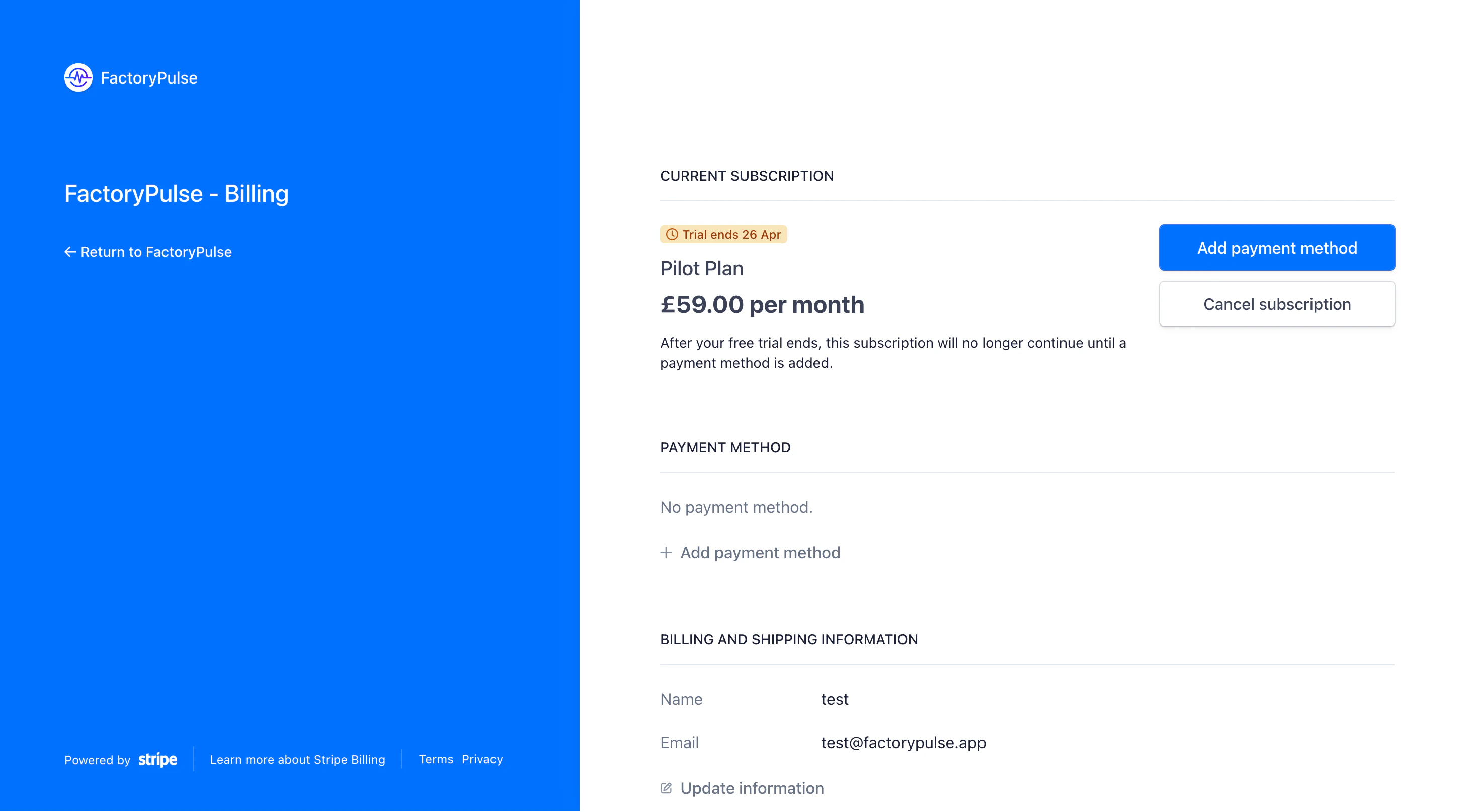 Stripe billing portal