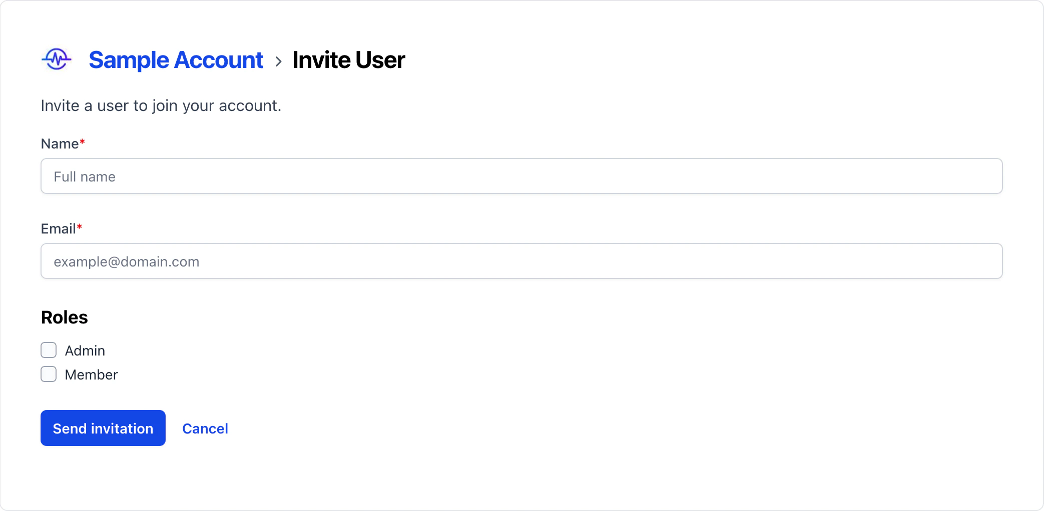 Enter the name and email address of the user you want to invite