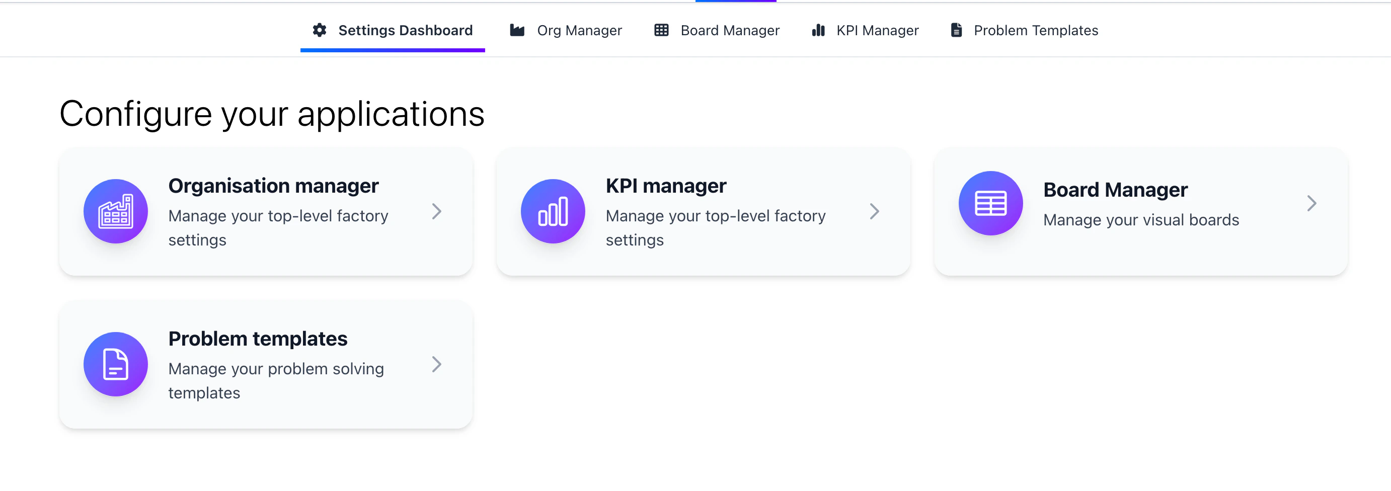 Open the organisation manager insider the configuration menu