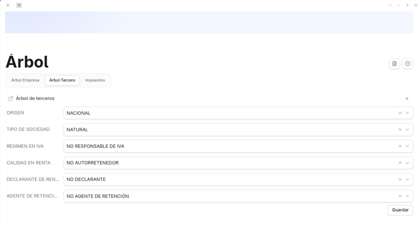 Third-party tree tab — tax profile of the third party