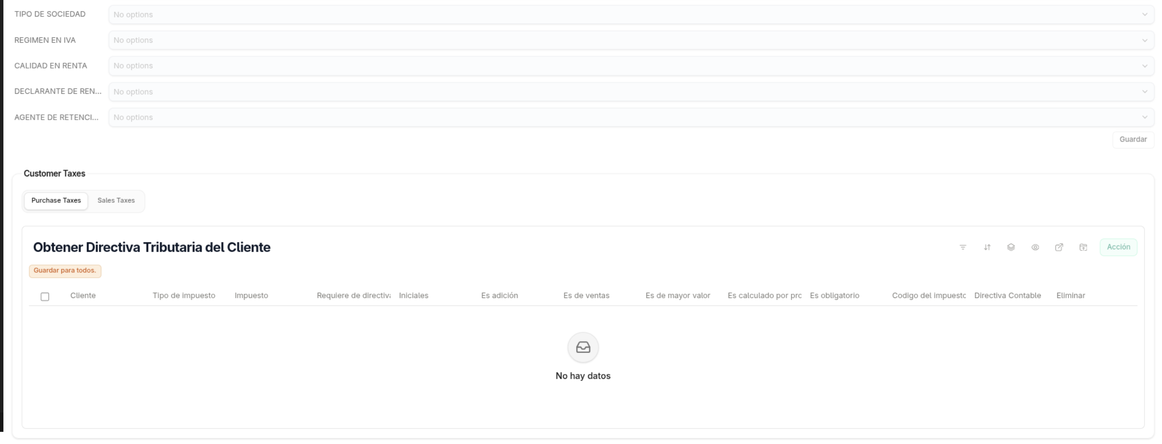 Customer Taxes section — customer tax directive retrieval