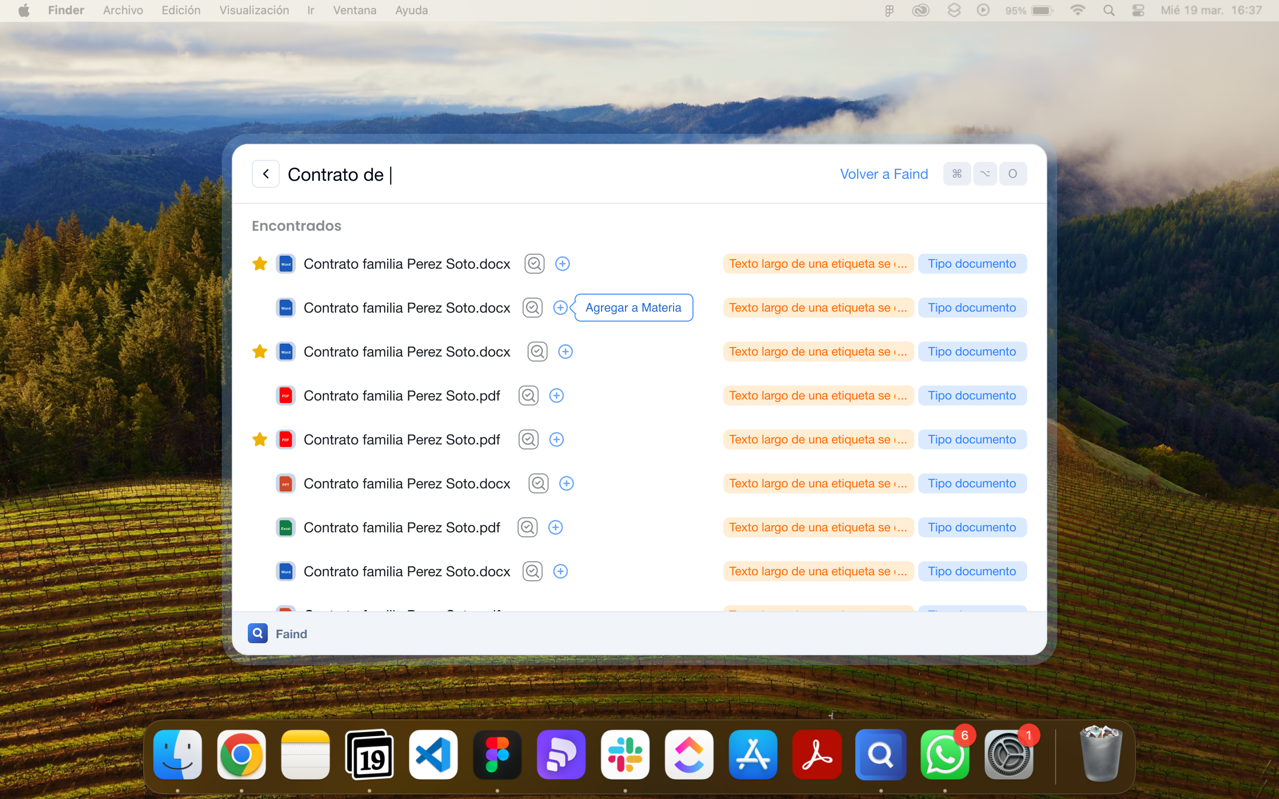 Resultados de búsqueda con opción Agregar a Materia