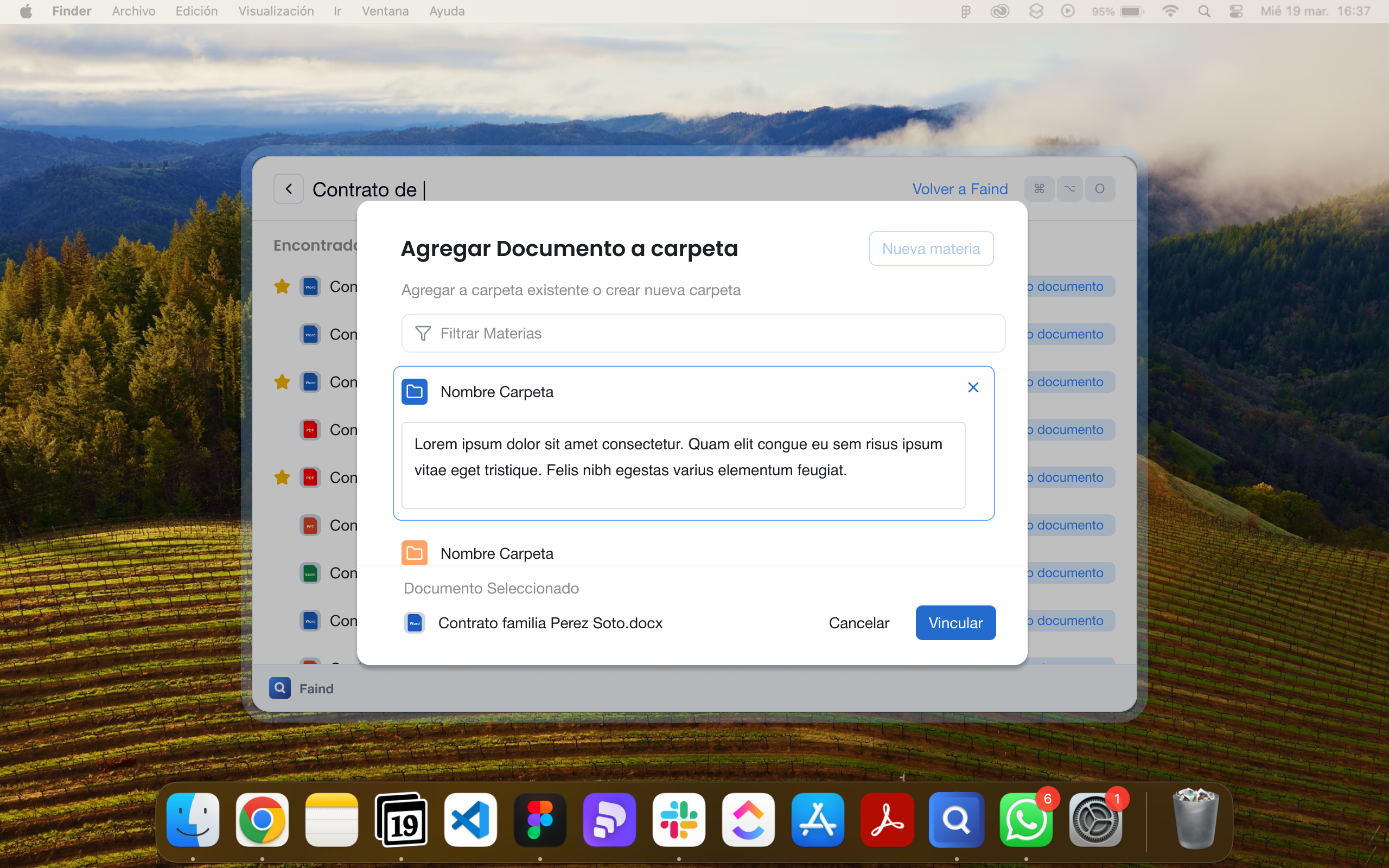Materia con datos completados