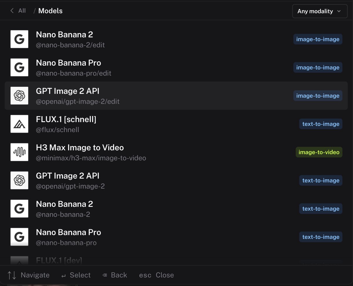 The Models section of the palette with a modality filter and a list of models tagged by task