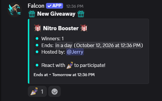 Falcon Giveaway Start Embed Preview
