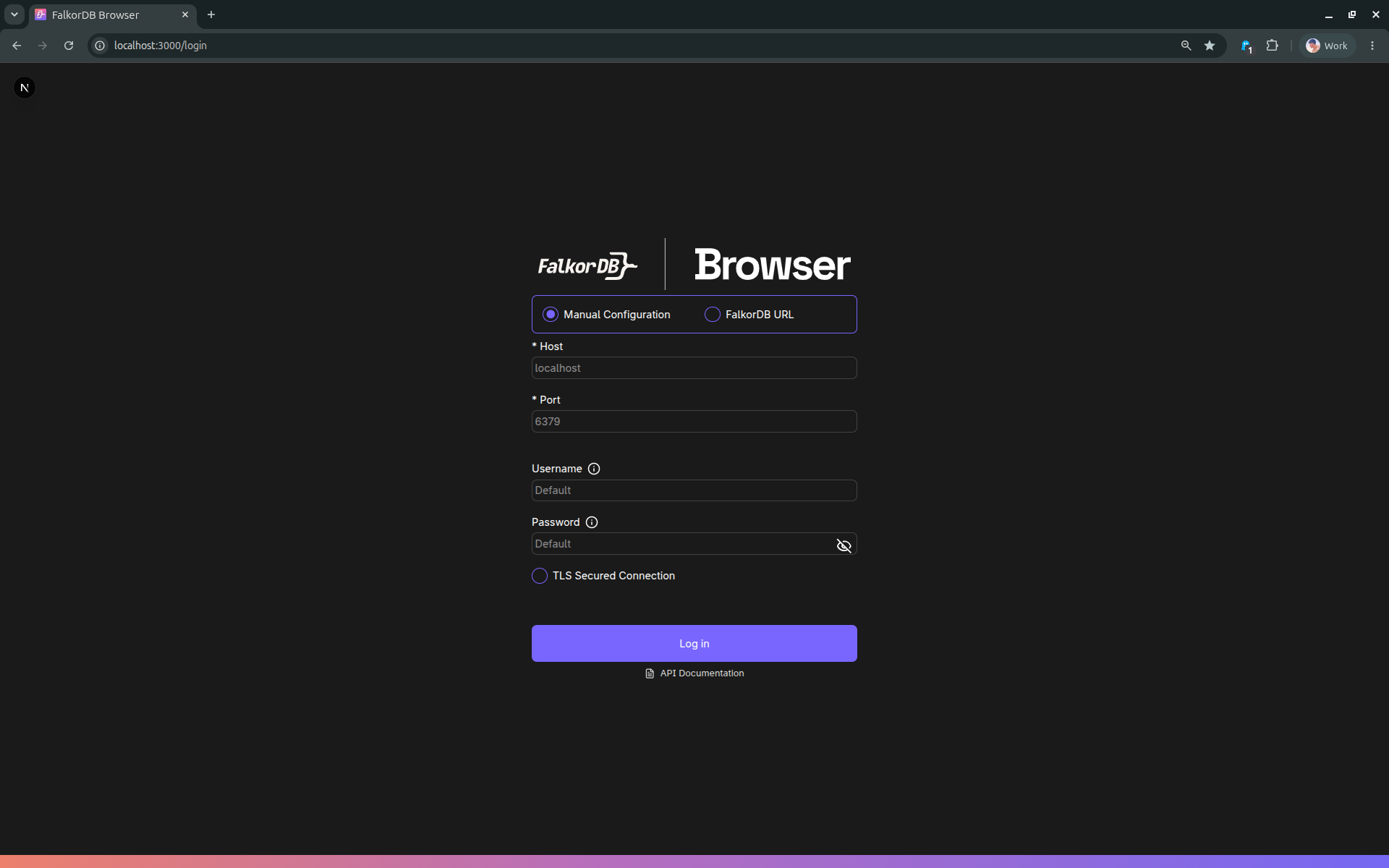 Login screen
