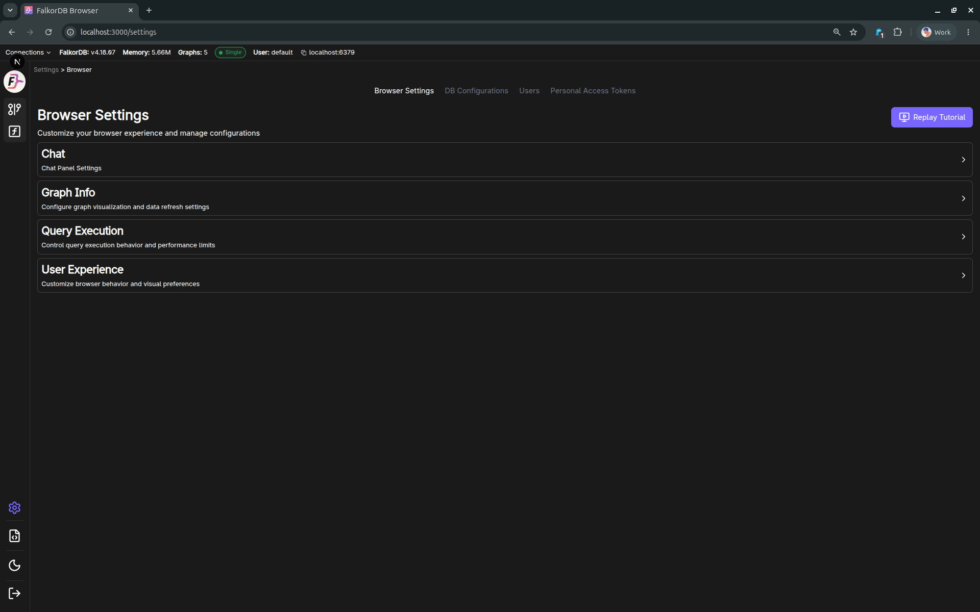 Settings page