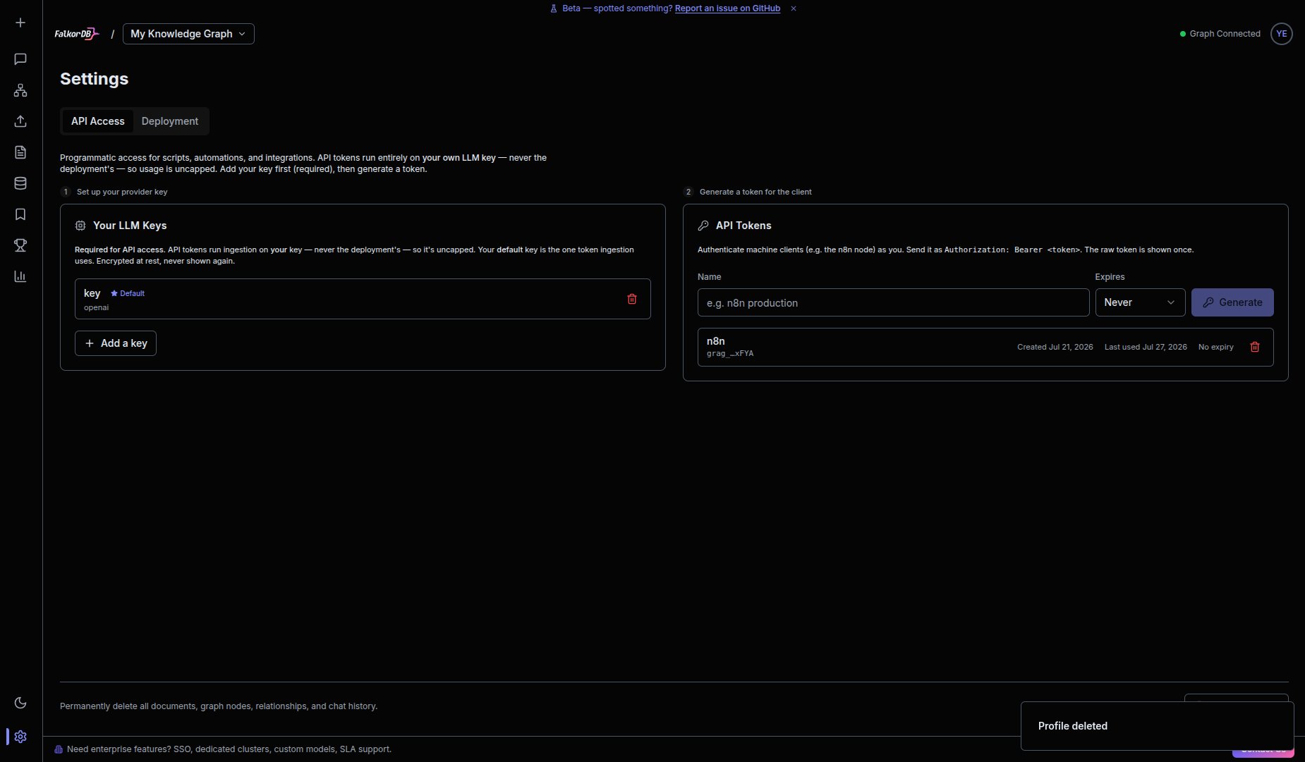 LLM key section in GraphRAG-Server Settings